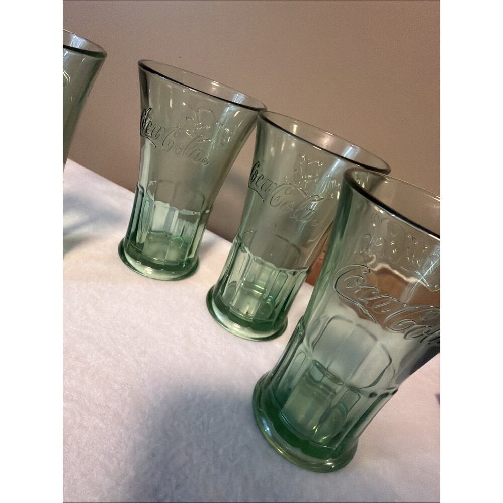 Coca-Cola Green Flared Glass Tumbler, Set Of 4 Approximately 16 Oz 6.5 Tall - Picture 4 of 5